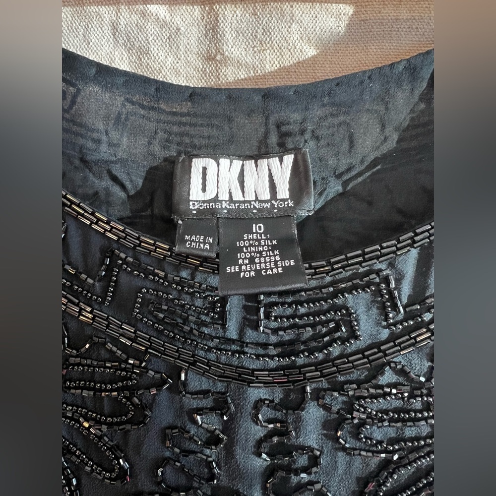 Vintage DKNY Black Silk Beaded Dress Size 10 - Picture 7 of 7